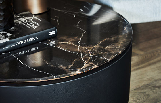 Topaz Coffee Table Soft Leather Black + Marble Café Amaro Top | Couchtische | DAMI Luxury Interior