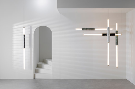Light Pipe | S 58—11 - Silver Anodised - Black / White / Green | Suspended lights | Empty State