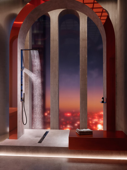 AXOR ShowerComposition Panneau de douche avec thermostat, douche de tête 110/220 1 jet et douche d'épaule | Or rouge brossé | Robinetterie de douche | AXOR