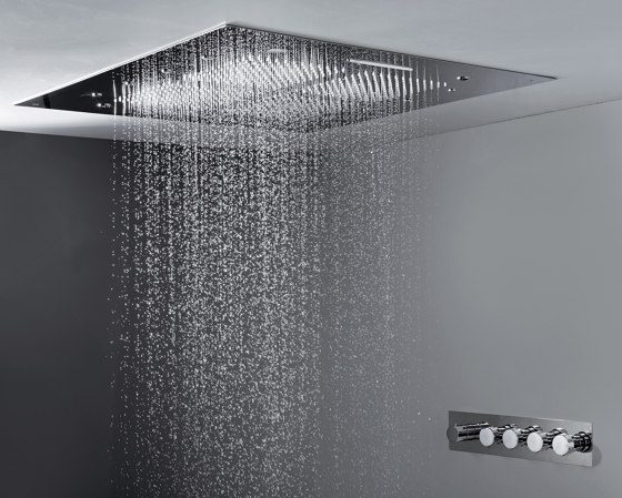 Harmonia F2900 | Pomme de tête au plafond en acier inox avec jet pluie, double cascade, 8 jets brumisée, chromothérapie y audio | Robinetterie de douche | Fima Carlo Frattini