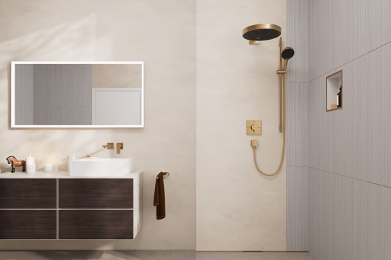 Xevolos E Columna alta beige arena mate 400/360, bisagra a la derecha | Espejos de baño | Hansgrohe