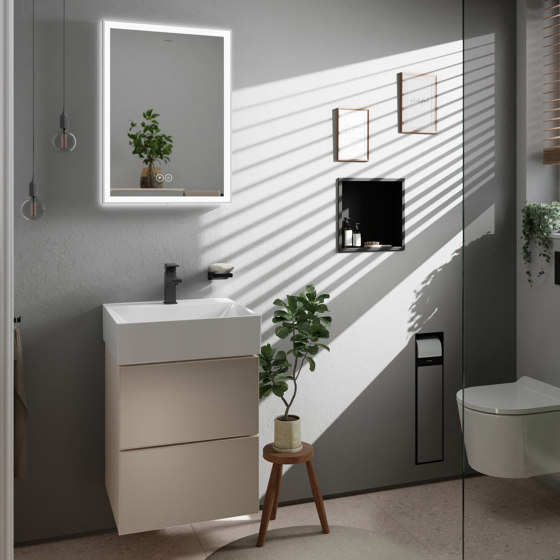 Xevolos E Columna alta beige arena mate 400/360, bisagra a la derecha | Espejos de baño | Hansgrohe