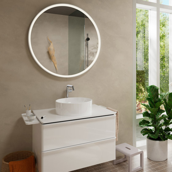 Xevolos E Columna alta beige arena mate 400/360, bisagra a la derecha | Espejos de baño | Hansgrohe