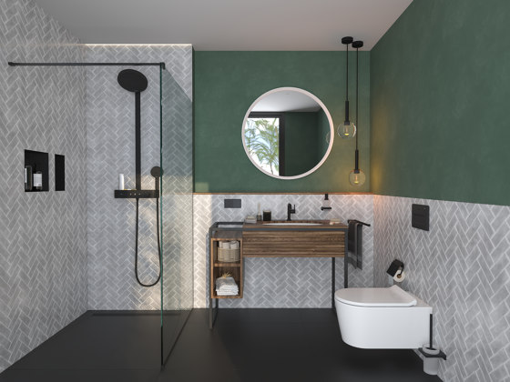 Xevolos E Columna alta beige arena mate 400/360, bisagra a la derecha | Espejos de baño | Hansgrohe