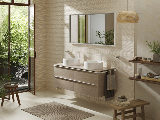 Xevolos E Columna alta beige arena mate 400/360, bisagra a la derecha | Espejos de baño | Hansgrohe