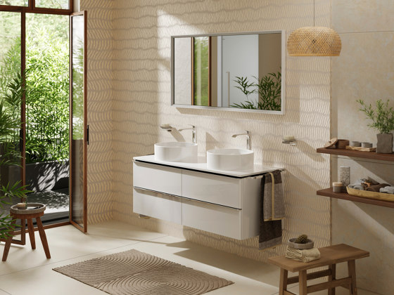 Xevolos E Columna alta beige arena mate 400/360, bisagra a la derecha | Espejos de baño | Hansgrohe