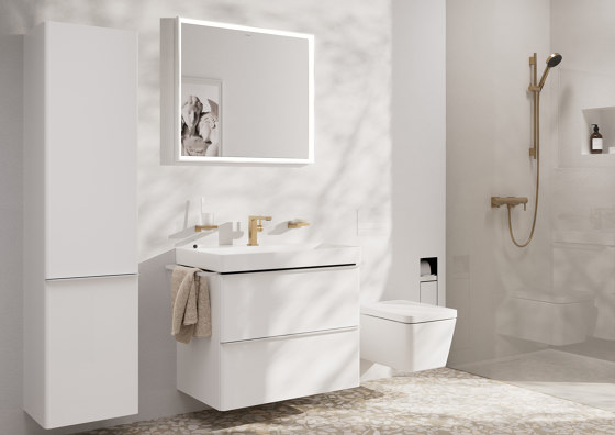 Xevolos E Columna alta beige arena mate 400/360, bisagra a la derecha | Espejos de baño | Hansgrohe