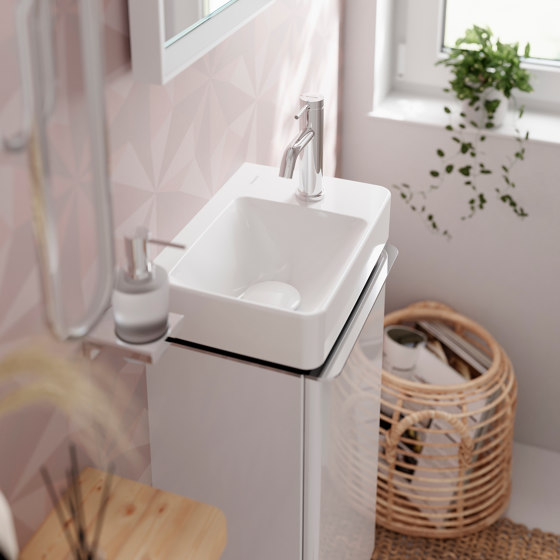 Xelu Q Mueble de baño blanco de alto brillo 780/475 con 2 cajones para lavabo | Armarios lavabo | Hansgrohe