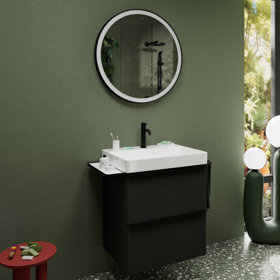 Xelu Q Lavabo con repisa a la izquierda 800/480, sin orificio para grifo ni rebosadero, SmartClean | Lavabos | Hansgrohe