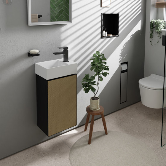 Xevolos E Base sottolavabo con 4 cassetti Beige Sabbia Opaco 1370/550 per top con 2 lavabi rettificati | Mobili lavabo | Hansgrohe