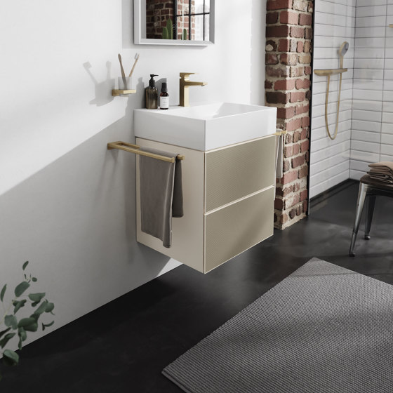 Xevolos E Waschtischunterschrank Sandbeige Matt 780/550 mit 2 Schubkästen für Konsolen mit Aufsatzwaschtisch geschliffen | Waschtischunterschränke | Hansgrohe