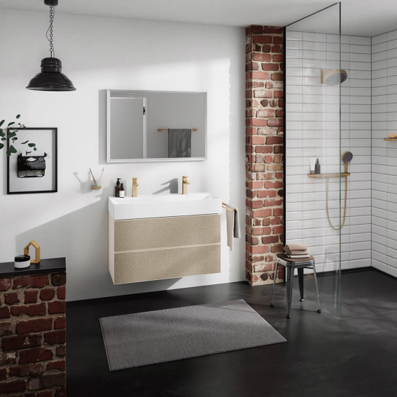 Xevolos E Base sottolavabo Beige Sabbia Opaco 340/245 per lavamani, cerniera anta a destra | Mobili lavabo | Hansgrohe