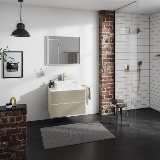 Xevolos E Meuble bas pour plan vasque 780/475 avec 2 tiroirs caisson Beige mat | Meubles sous-lavabo | Hansgrohe