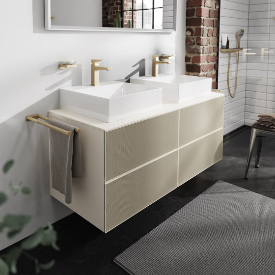 Xevolos E Base sottolavabo con 4 cassetti Beige Sabbia Opaco 1370/550 per top con 2 lavabi rettificati | Mobili lavabo | Hansgrohe