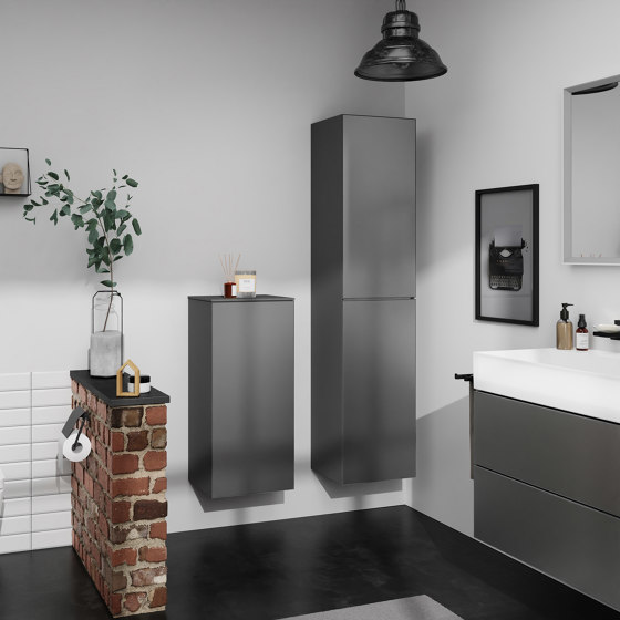 Xevolos E Columna baja gris pizarra mate 400/360, bisagra a la derecha | Armarios de baño | Hansgrohe