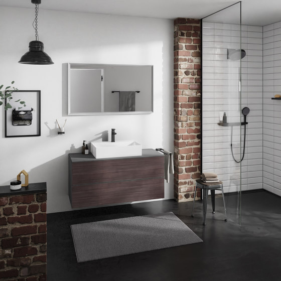 Xevolos E Meuble bas pour plan vasque 780/475 avec 2 tiroirs caisson Beige mat | Meubles sous-lavabo | Hansgrohe