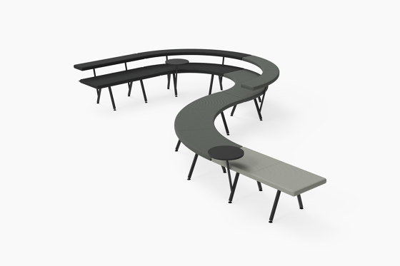 Autobahn, 90˚ Curved seat with floating table | Bancos | Derlot