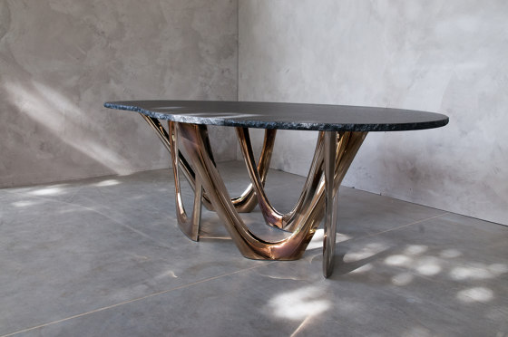 G-Table Cosmos With Cosmic Blue Base and Oval Granite Top by Zieta | Dining tables | Zieta