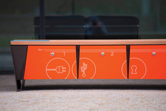 eblocq | Park bench with integrated lockable storage boxes | Benches | mmcité