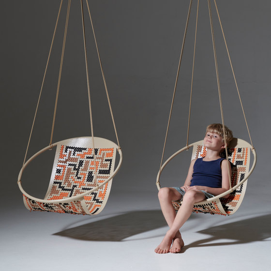 Embroidery Hanging Chair Swing Seat Grey WORDS | Balancelles | Studio Stirling