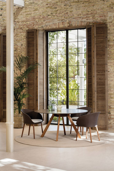 Blum Dining armchair with solid wood legs | Chairs | Expormim
