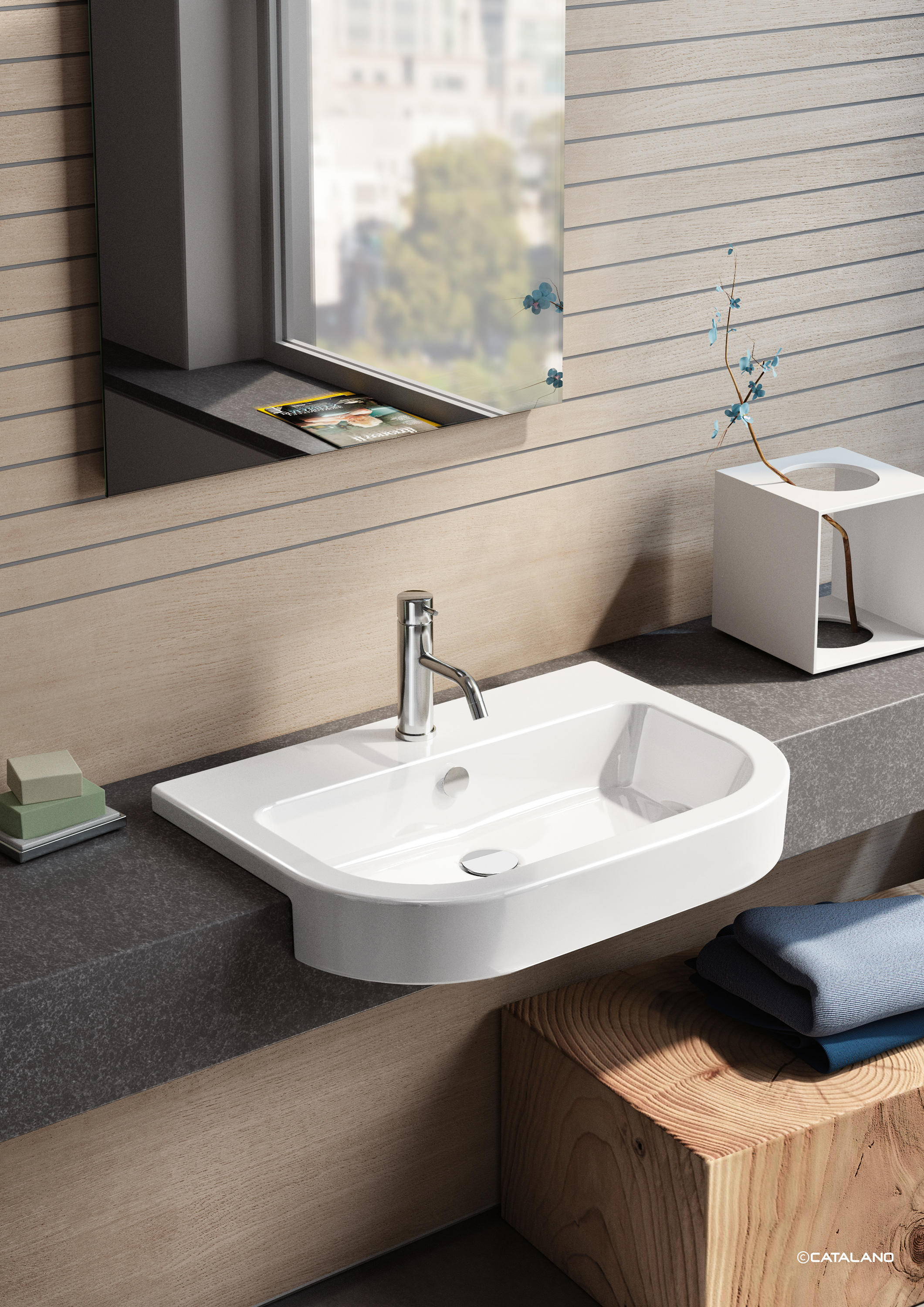 Mueble de baño con lavabo y espejo Sand blanco 70x46 cm