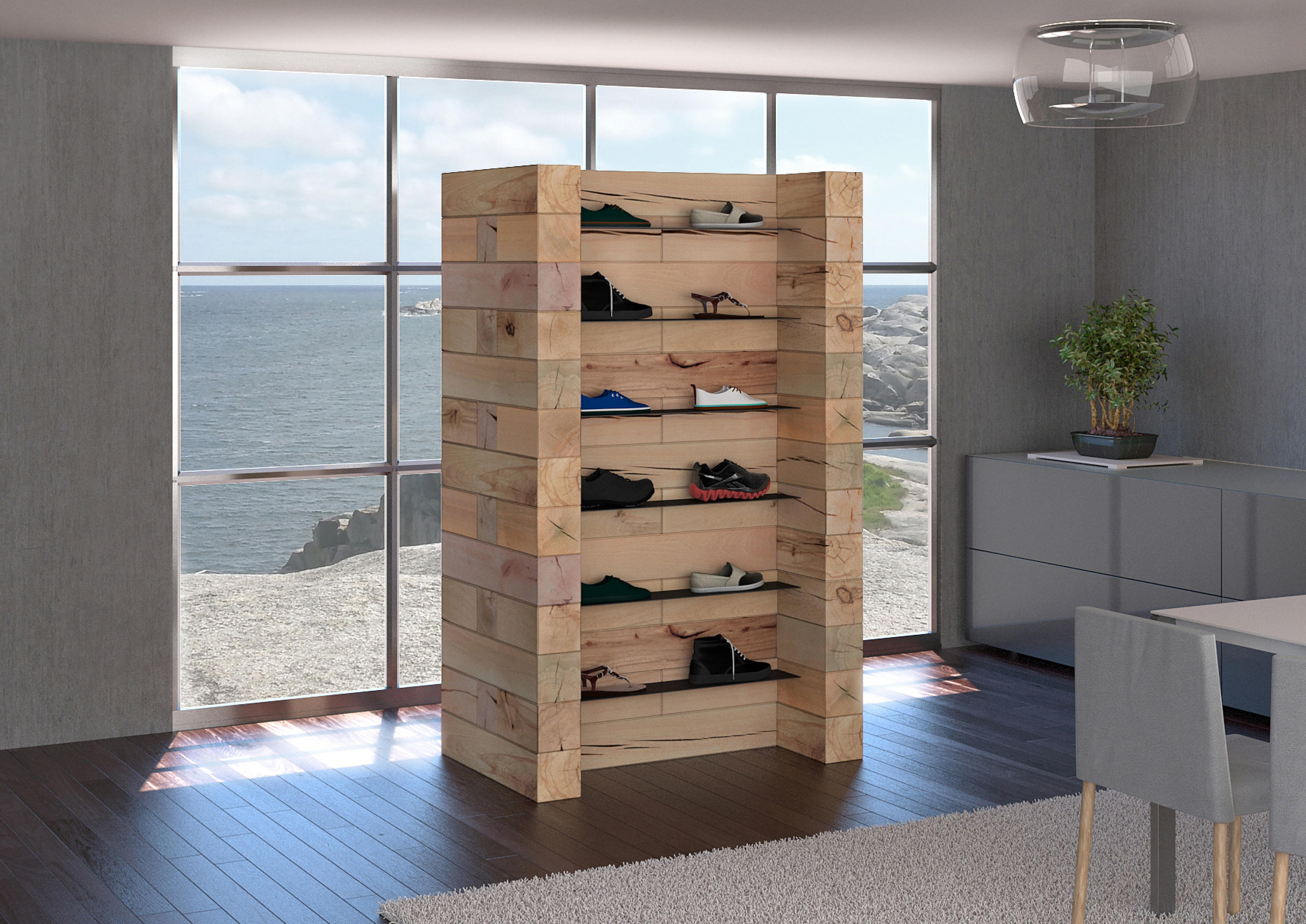 CRAFTWAND® Wall-mounted beech retail display unit By CRAFTWAND