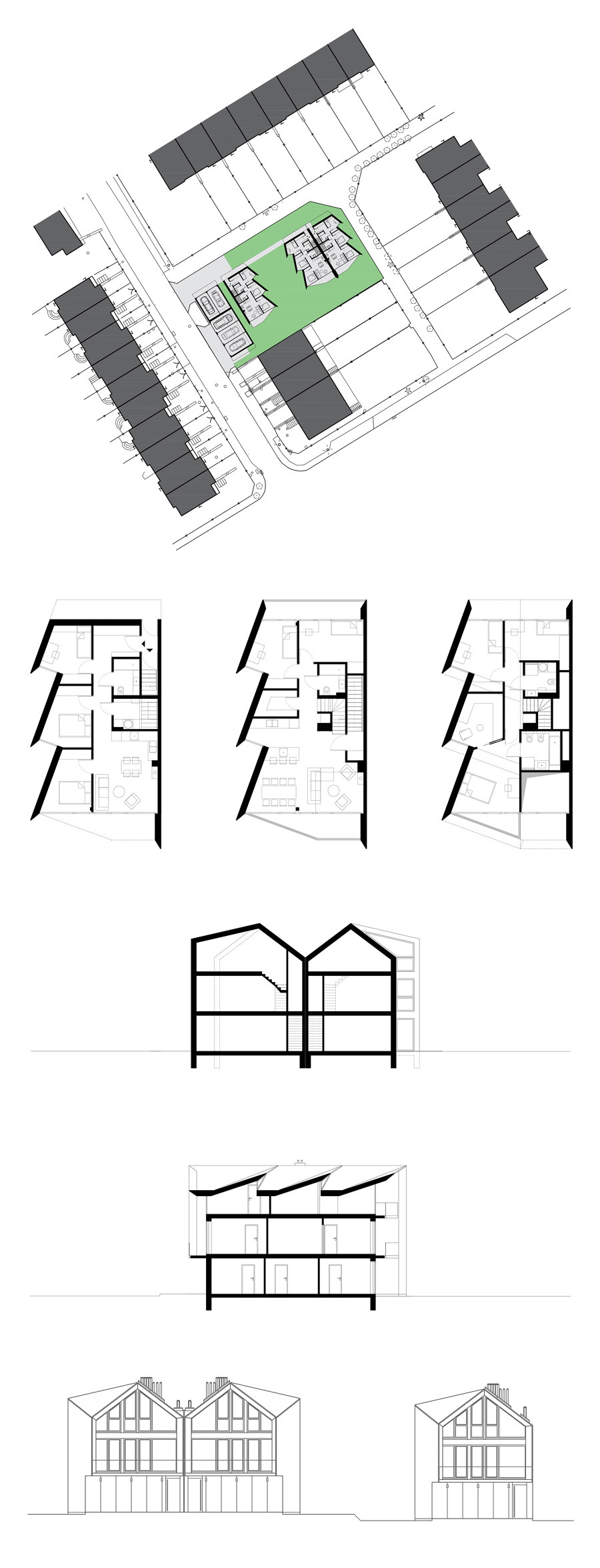 Houses with Gills de Superhelix Pracownia Projektowa | Urbanizaciones