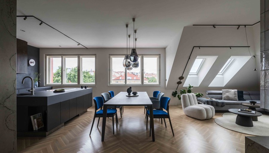 Prague Rooftop Apartment: A Home That Captures the Passage of Time by obliqo | Living space