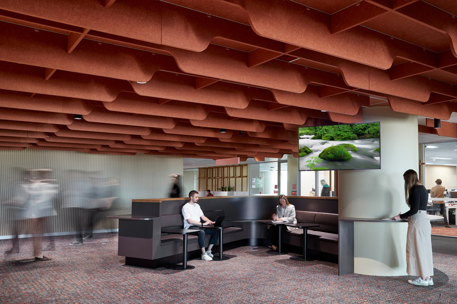 Acoustic ceiling maze at Flinders Uni Festival Tower by Woven Image | Manufacturer references