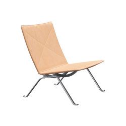 PK22™ | Lounge chair | Leather | Satin brushed staineless spring steel base