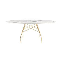 GLOSSY marble oval BIANCO STRUCTURE: GOLD CHROME STEEL