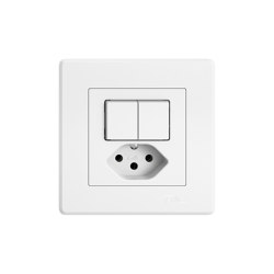 Switches, push buttons and sockets | Small combination with double pressure switch and socket outlet | Combinación interruptor / enchufe (Suiza) | Feller