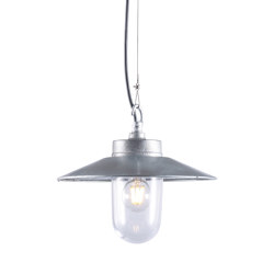 Well Glass Pendant With Visor, Galvanised, Clear Glass