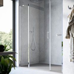 Claire Design Puerta batiente y dos elementos fijos | Mamparas para duchas | Inda