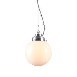 Small Globe, Opal and chrome with black & white braided cable | Suspended lights | Original BTC