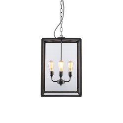 7638 Square Pendant, XL & 4 L/H, Closed Top, Weathered Brass, Clear Glass | Suspensions | Original BTC