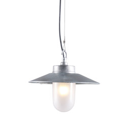 Well Glass Pendant With Visor, Galvanised, Frosted Glass