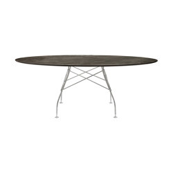 Glossy Marble Oval Bronce Envejecido Acero Cromado | Mesas comedor | Kartell