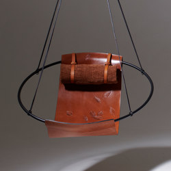 Sling Hanging Chair - Debossed Leather Leaves | Swings | Studio Stirling