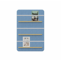 Pillow Wall | Brochure panel with 3 shelves | Sound absorbing objects | Cascando