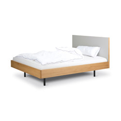 Unidorm bed with headpiece, oak, linoleum and steel