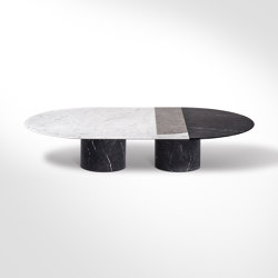 Proiezioni Coffee Table Nero Marquina / Bianco Carrara / Gris du Marais 150x90 h30 with inlay | Tabletop oval | Salvatori