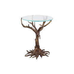 Oak | Oak base round glass table | Side tables | Bronzetto