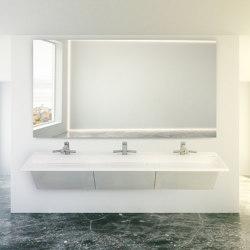 Wedge™ Solid Surface Three-Station Washbasin with Dyson® Airblade™ Wash+Dry Faucet-Hand Dryer in Blanco (White) Color