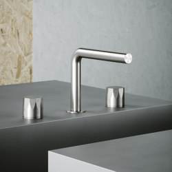 Hb | Gruppo 2 rubinetti d’arresto con bocca erogazione in acciaio inossidabile | Wash basin taps | Quadrodesign
