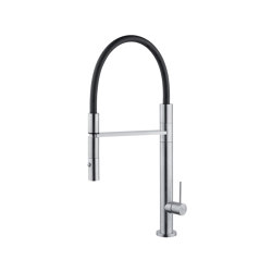 Kitchen Inox | Stainless steel AISI316L Kitchen sink mixer with black
flexible hose and two-jets handshower. New design,
lathe turned manufactured. | Kitchen products | Quadrodesign