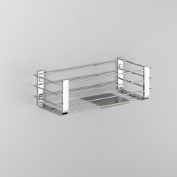 Basket for shower and bath with stainless steel shelf. Available finishes: chrome, white, black