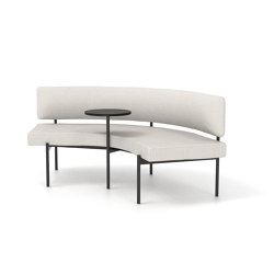 Crescent, 72˚ Mid-back curved bench with floating table | Modular seating elements | Derlot