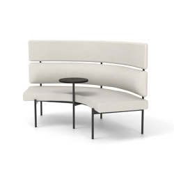 Crescent, 72˚ High-back curved bench with floating table | Modular seating elements | Derlot